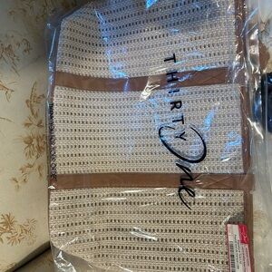 Thirty-One Beige and Brown Rattan Tote Bag